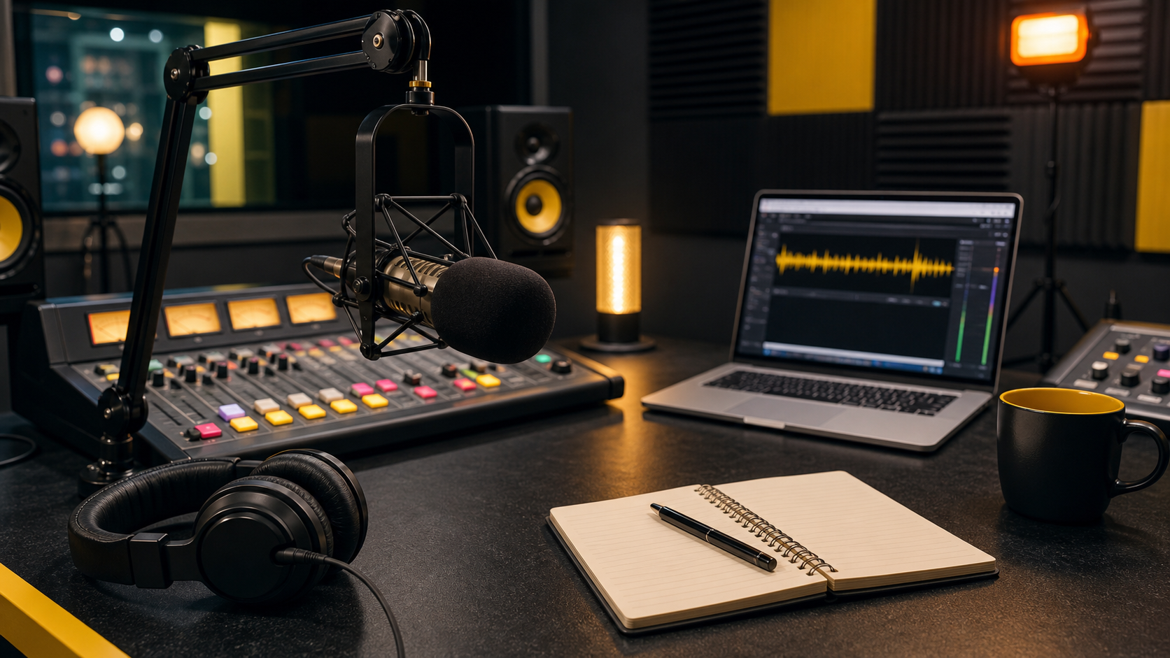 Illustrative editorial scene for talk, audio & culture